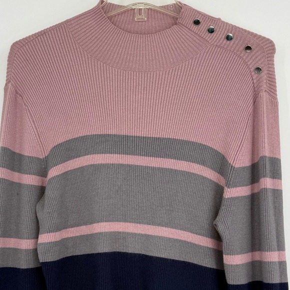 N Y & Co Women Colorblock Cowlneck Ribbed Knit L Sweater Preppy‎ Office Y2K Warm - Picture 3 of 8